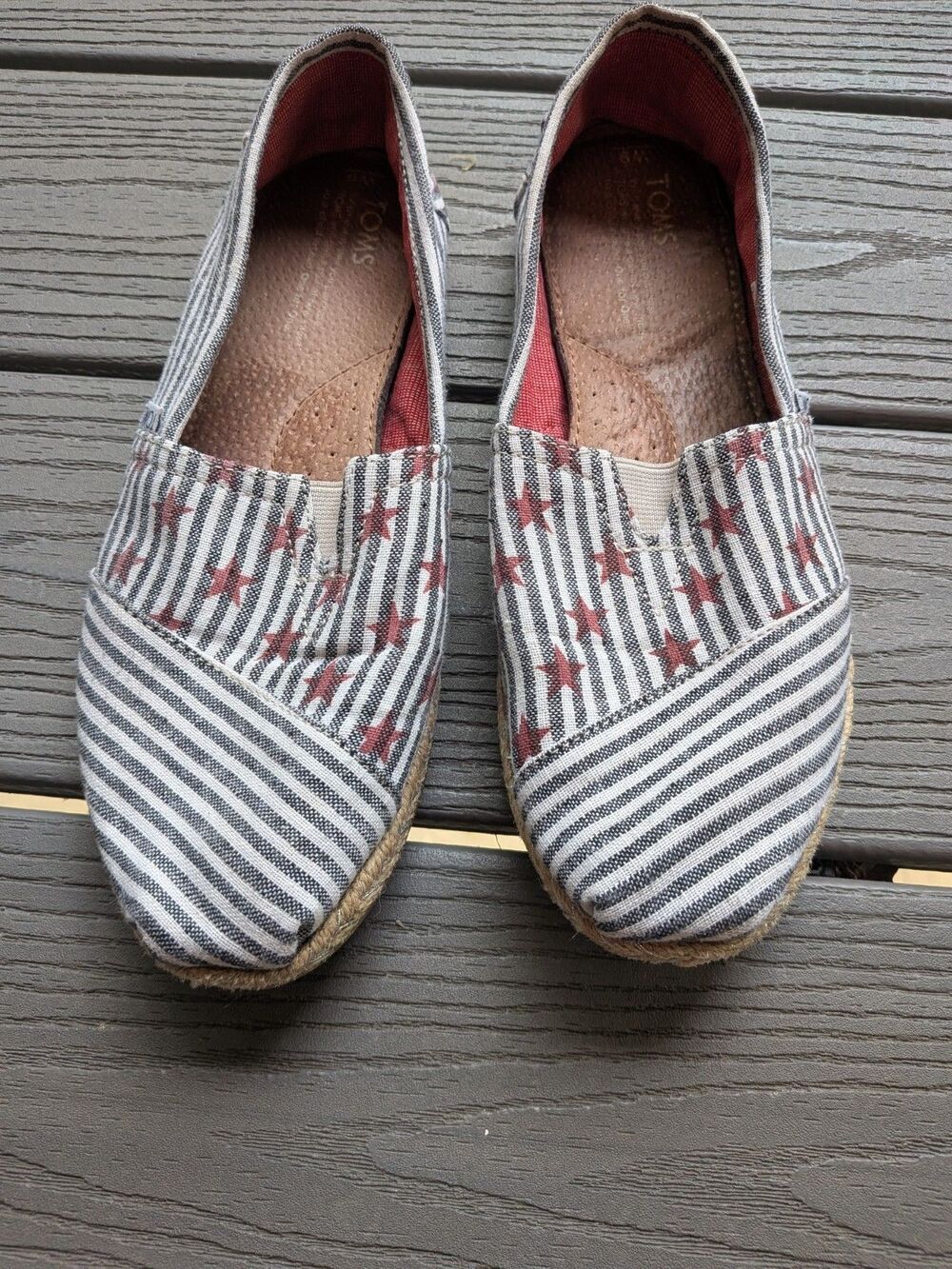 TOMS Women’s 9 Alparagata Flats Shoes Red White Stripes & Stars Classic Comfort